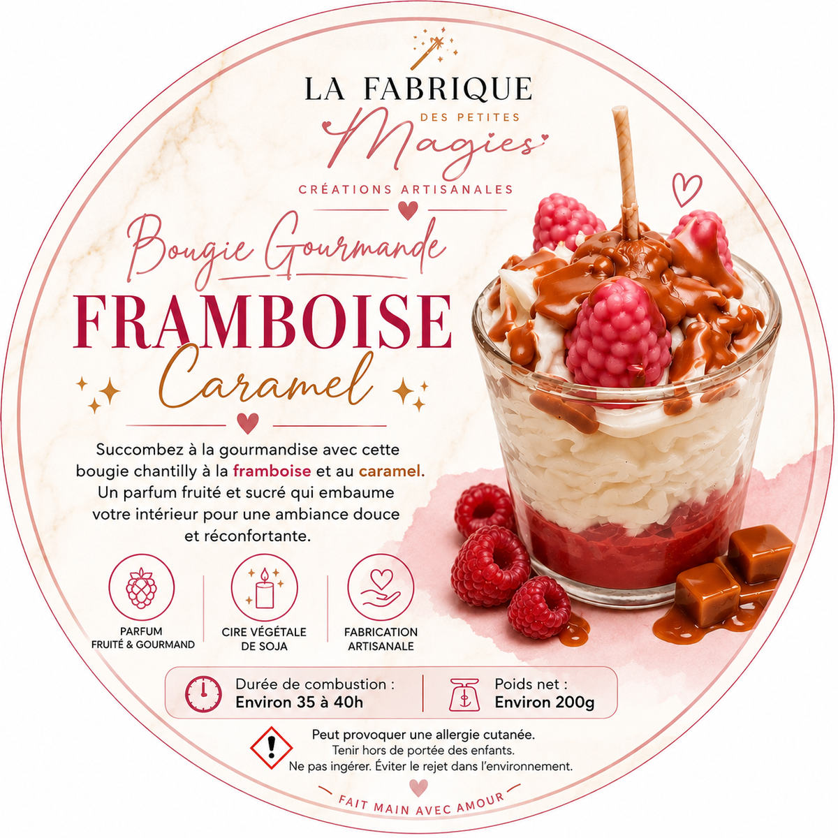 Bougie gourmande framboise caramel